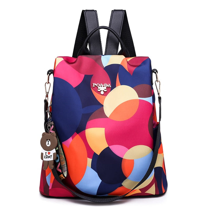 Collection of anti-theft water-resistant women's backpacks in various stylish colors. Versatile for any outfit.