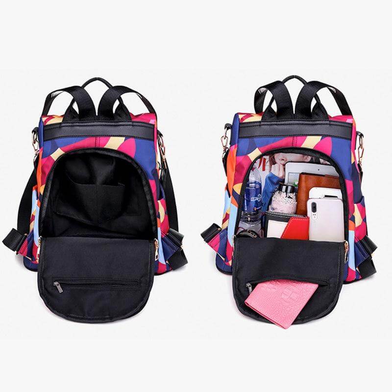 Back view of women's anti-theft backpack with hidden zippers. Water-resistant for travel, school, and daily commute.