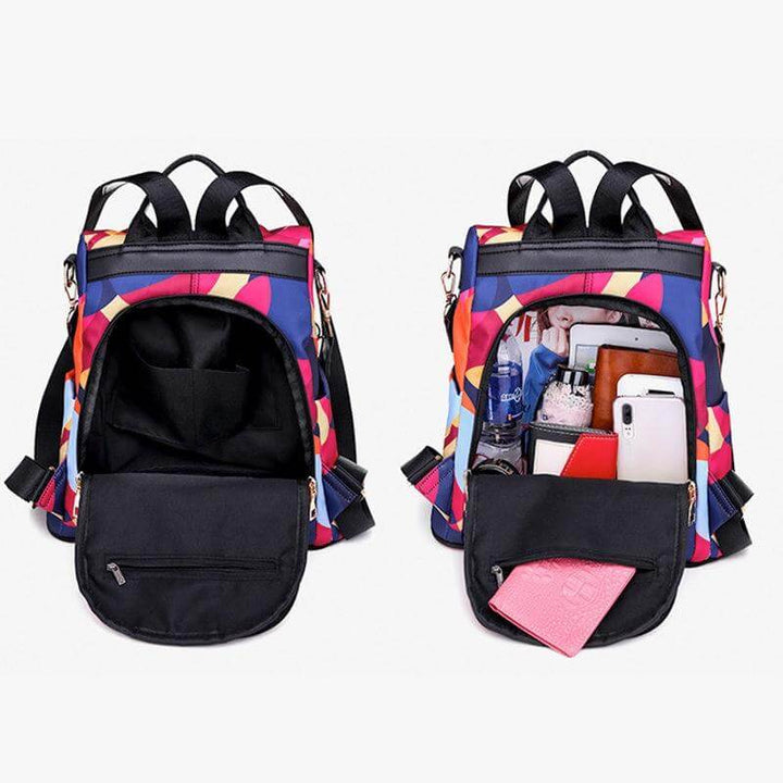 Back view of women's anti-theft backpack with hidden zippers. Water-resistant for travel, school, and daily commute.
