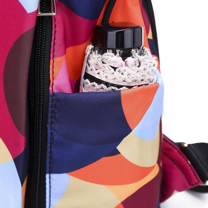 Close-up of durable PU leather & nylon water-resistant anti-theft backpack. Weather-proof for daily use.