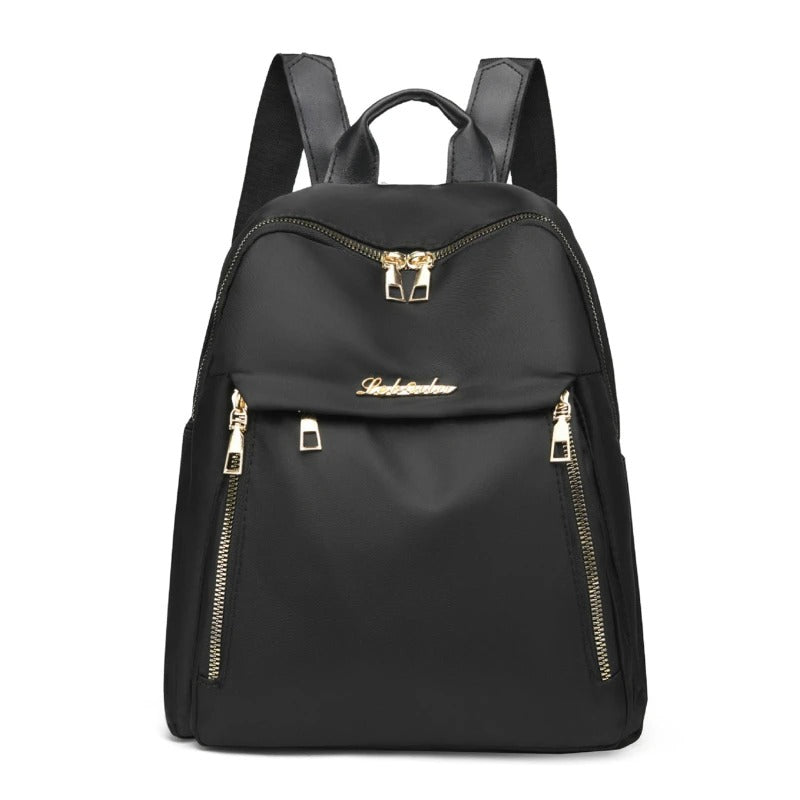 Stylish women's black PU leather travel backpack for daily use & commuting. Versatile fashion shoulder bag.