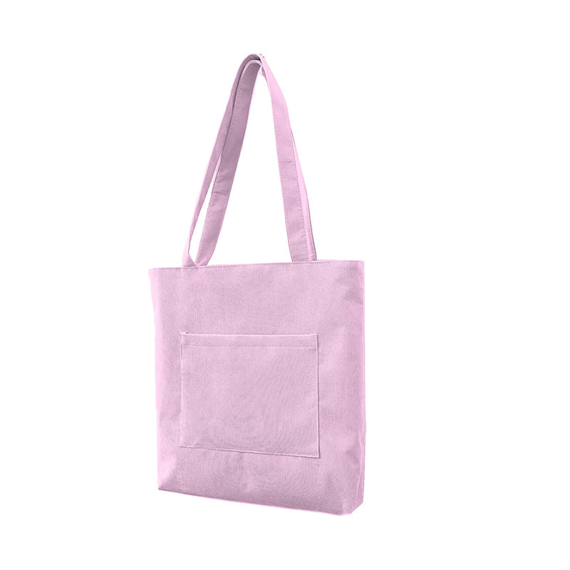 A collection of women's corduroy tote bags in various colors, emphasizing the range of stylish options.