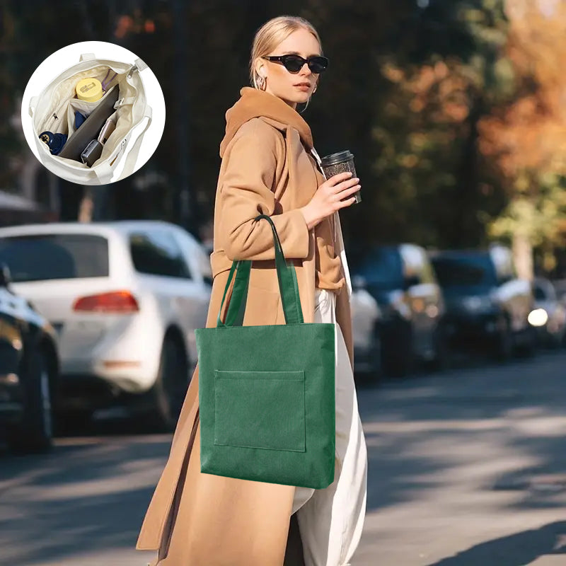 Fashionable women's shoulder bag made from corduroy, designed with practical pockets for everyday essentials.