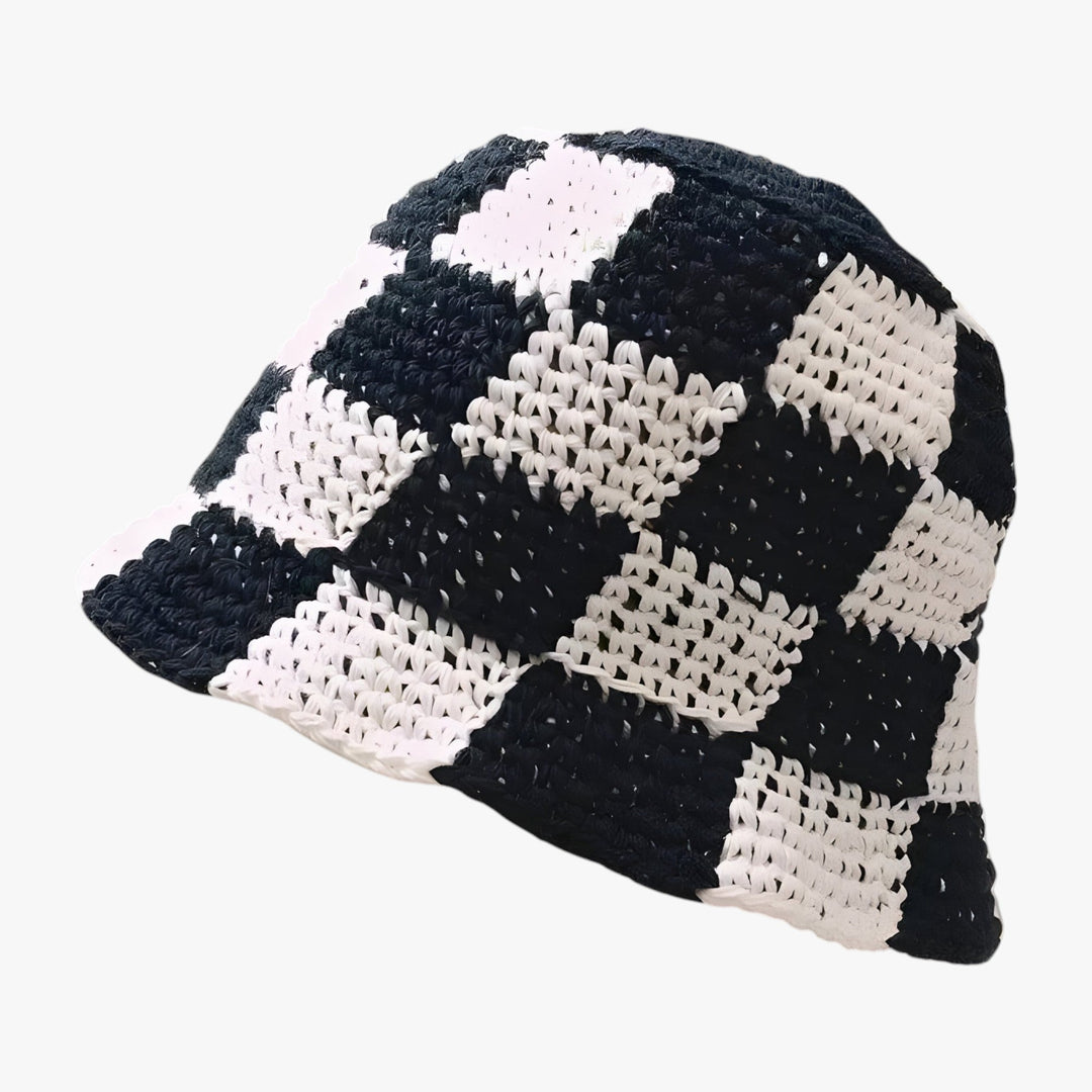 Unique women's crocheted plaid fisherman hat adds a touch of style to your summer look. Handmade cotton.