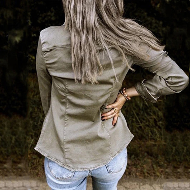 Versatile women's denim jacket, Elisa, perfect for spring fashion or effortless timeless style.