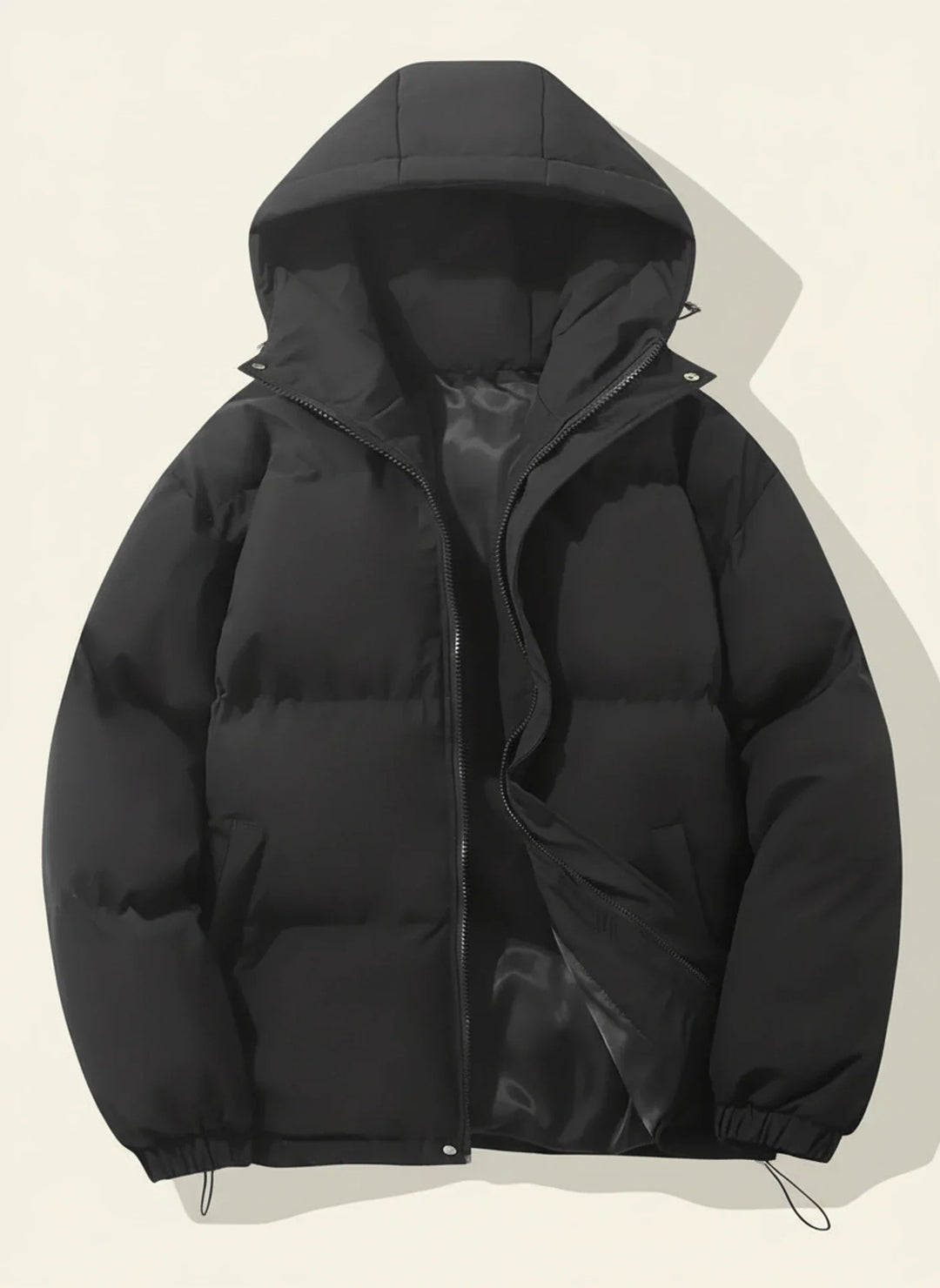 Stylish women's hooded puffer jacket, perfect for winter warmth and fashion in cold weather.
