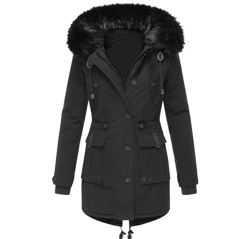 Versatile women's hooded winter coat, a warm and stylish outerwear piece for winter.