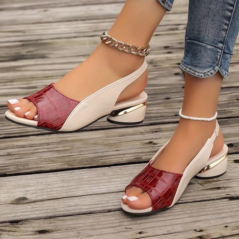 Comfortable women's open toe slingback block heel sandals for a chic, dressy or casual look.