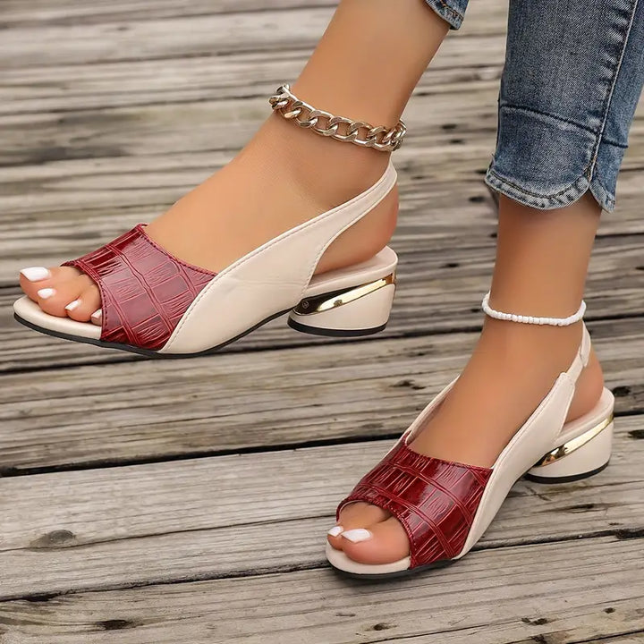 Comfortable women's open toe slingback block heel sandals for a chic, dressy or casual look.