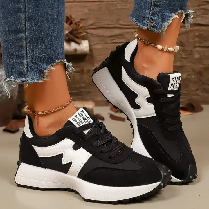 Versatile women's platform lace-up sneakers, comfortable and stylish for any casual outfit.
