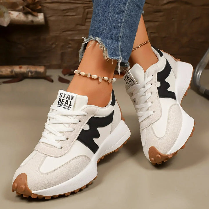 Women's lace-up platform walking shoes, comfy and stylish for everyday casual footwear.