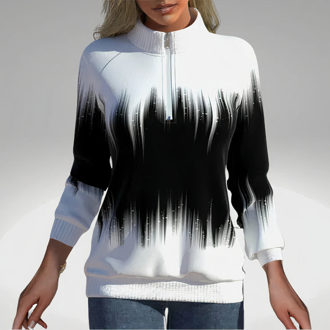 Stylish women's zip collar sweatshirt, perfect for cozy fall & winter wear. Comfortable long sleeve pullover top.