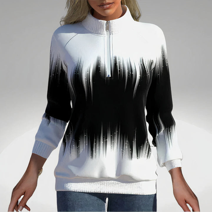 Stylish women's zip collar sweatshirt, perfect for cozy fall & winter wear. Comfortable long sleeve pullover top.