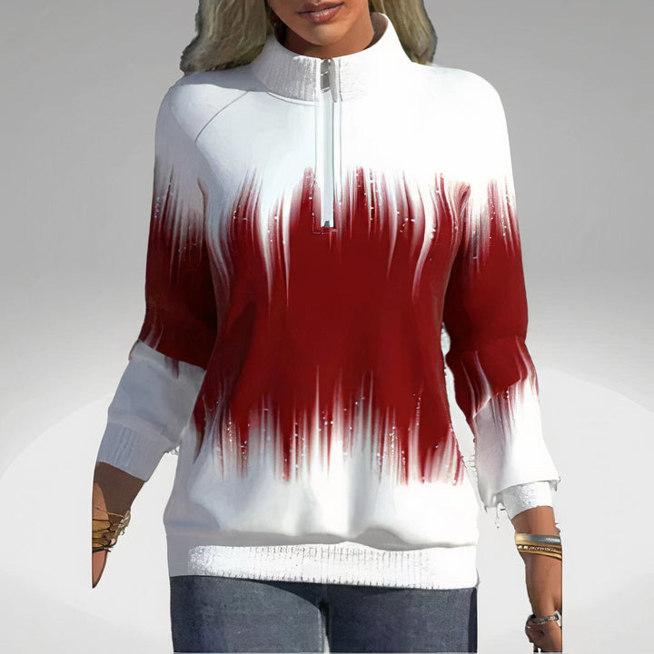 Trendy ladies' zip collar sweatshirt for a chic casual look. Fashionable Elvira long sleeve pullover for women.