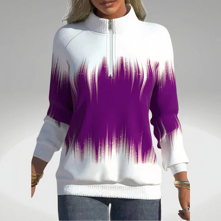 Cozy women's zip collar sweatshirt, ideal for casual comfort in fall & winter. Warm long sleeve top.