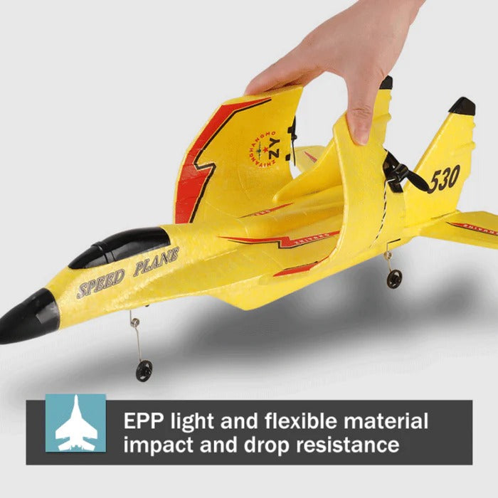 SU35 RC fighter jet plane with remote control & integrated LED lights for exciting aerial hobby flights.