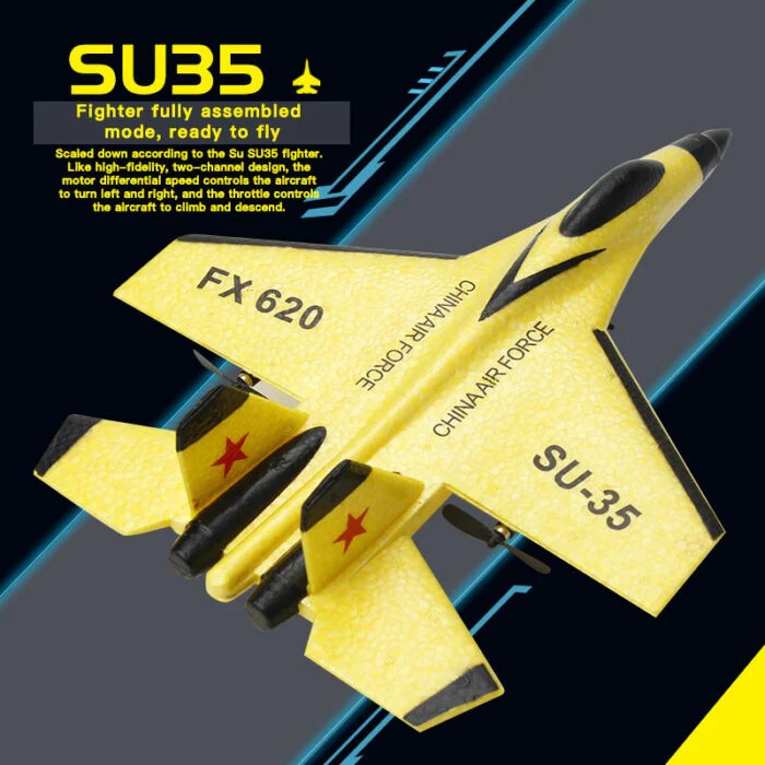 Durable SU35 RC foam plane, an exciting outdoor fighter jet with LED lights for hours of fun for all ages.