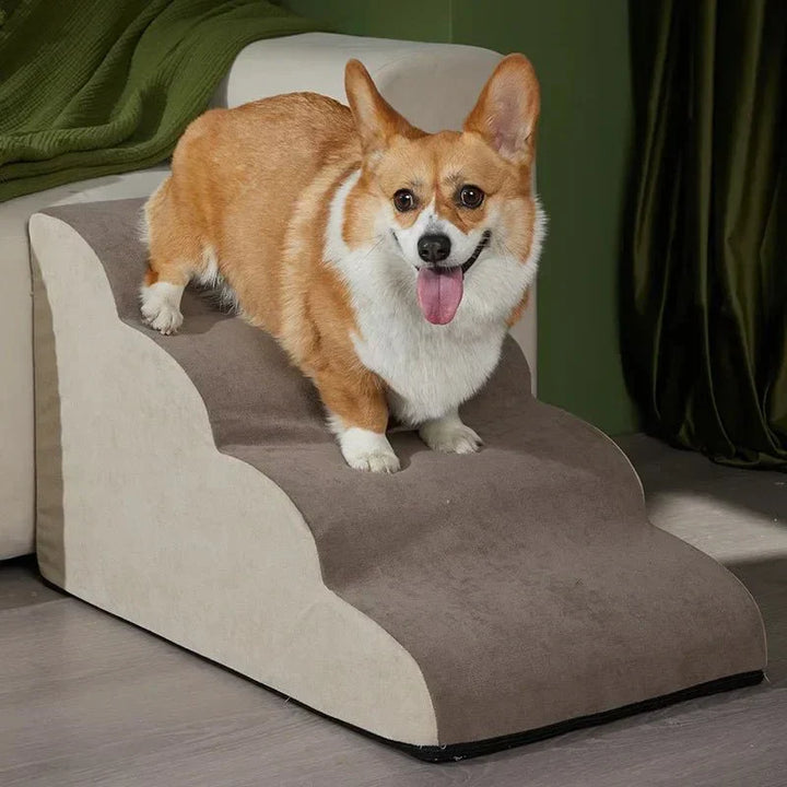 Easy-to-clean dog stairs with washable cover, offering comfortable pet access & joint support.