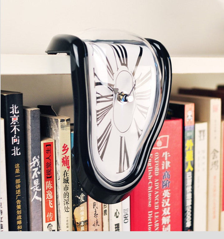Unique desk clock with a melted sculptural design, an artistic and modern accent for home decor.