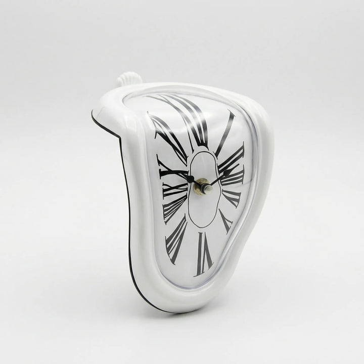 A striking surreal melted clock, a golden sculptural mantelpiece for modern home and shelf decor.