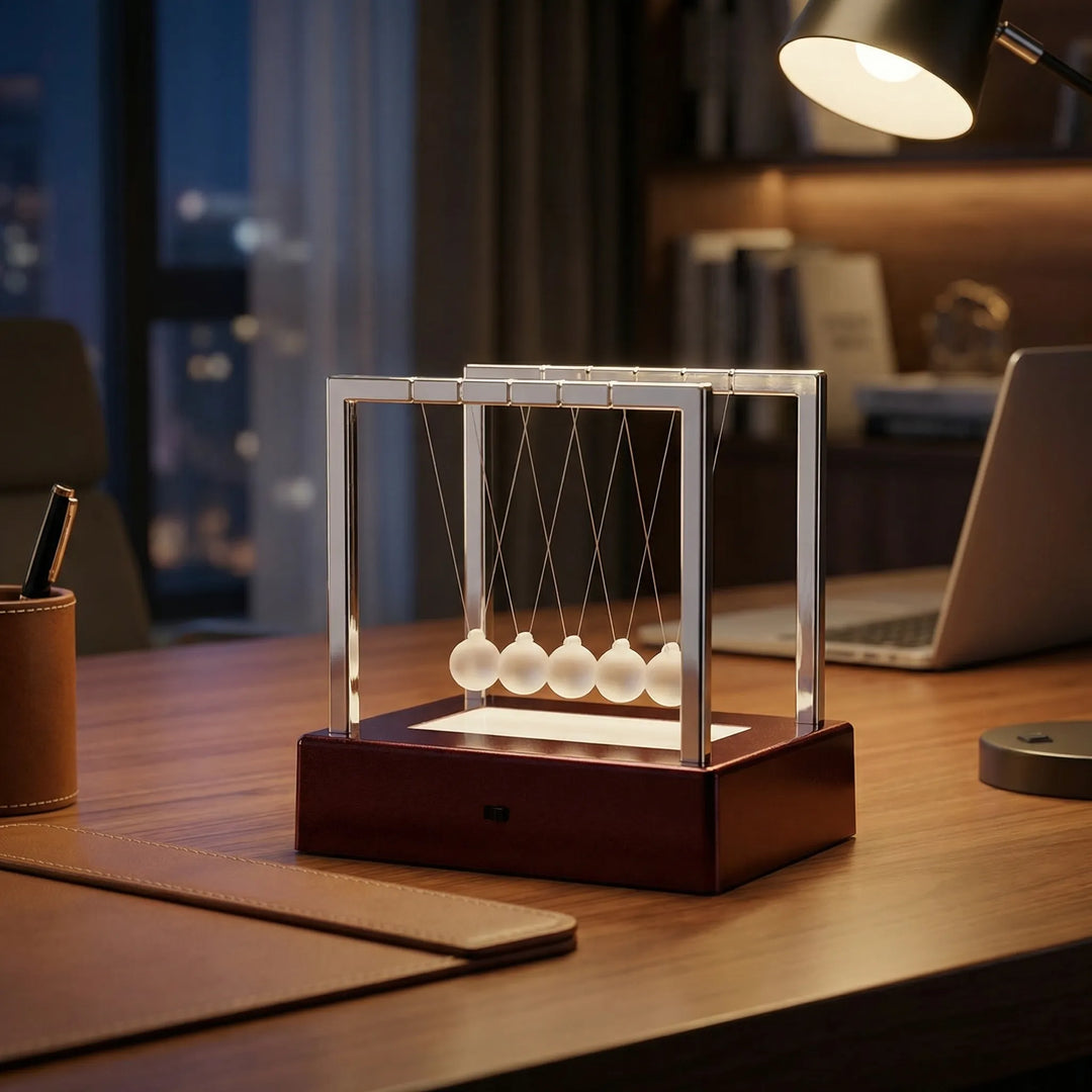Tabletop Kinetic Desk Ornament with mesmerizing motion. Perfect for stress relief and home office decor.