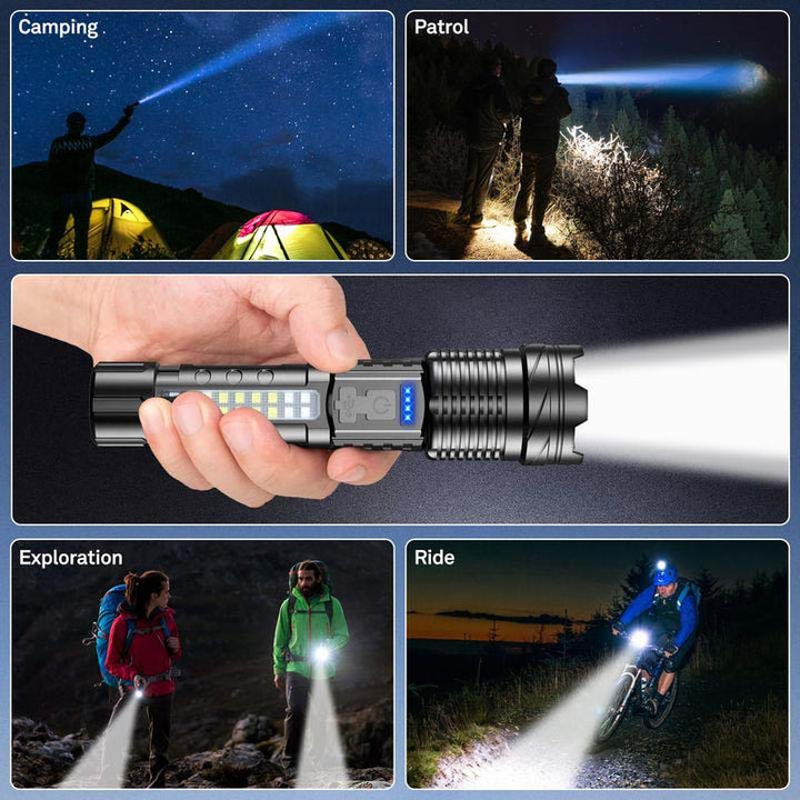 Tactical White Laser Bright Flashlight, ultra-bright LED, rechargeable, waterproof for outdoor camping