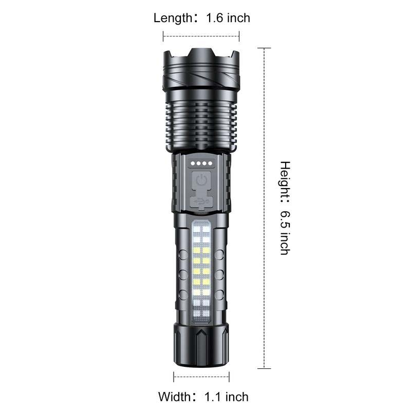 Rechargeable tactical flashlight, featuring a powerful white laser and waterproof casing