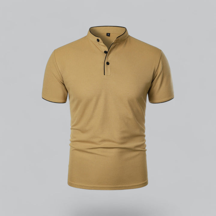 Tailored Fit men's collarless polo shirt, short sleeve, smart casual everyday style.