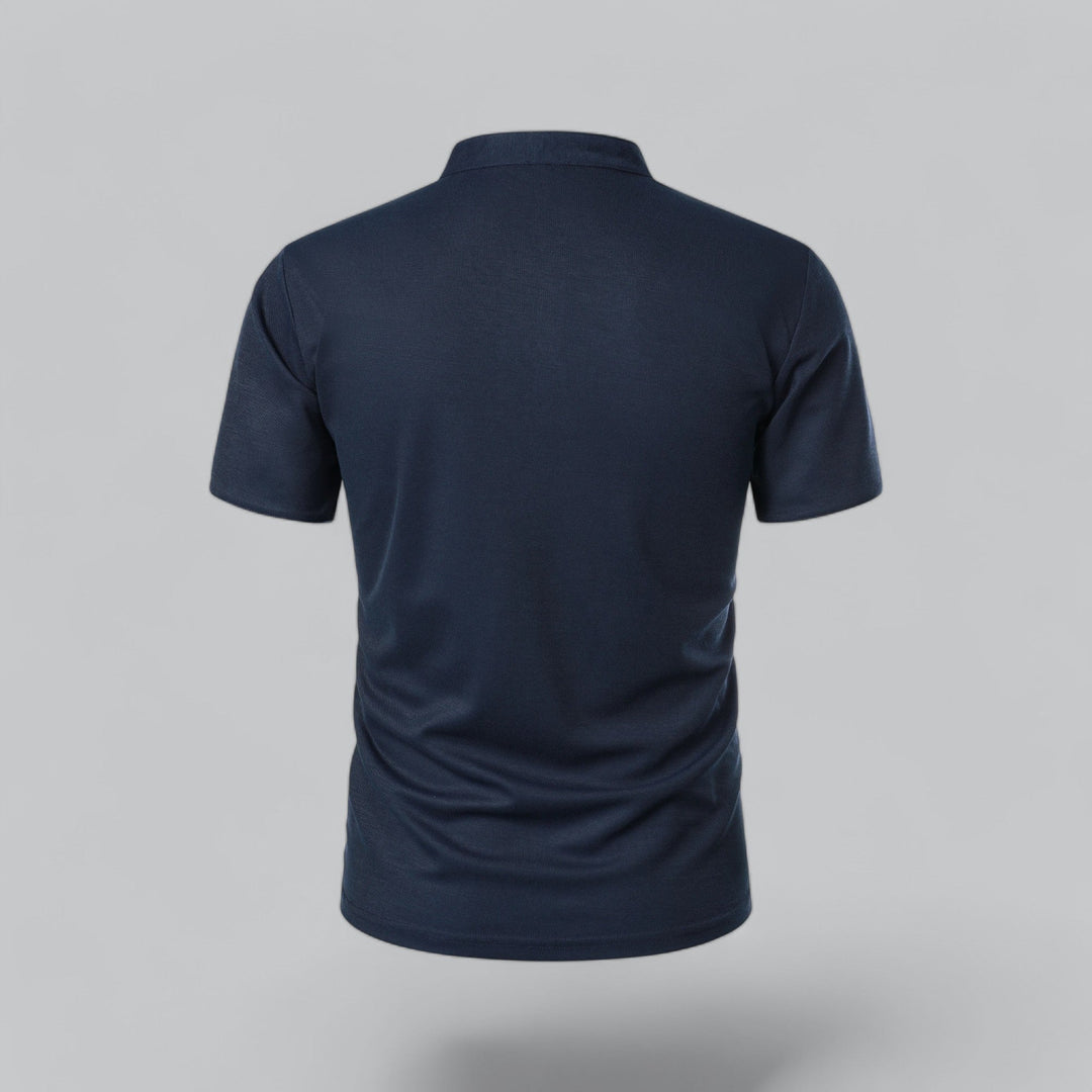 Timeless men's short sleeve collarless polo, suitable for smart casual and autumn dressing.