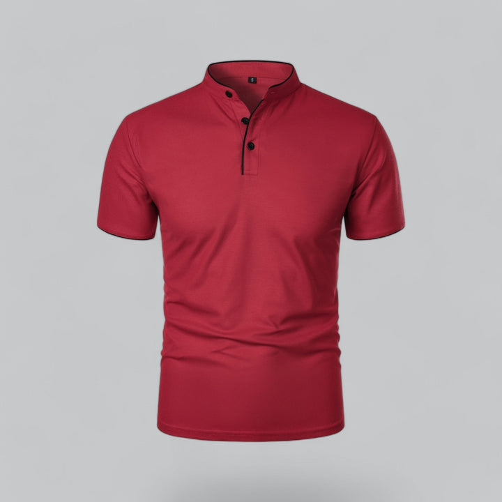 Men's modern collarless polo shirt, short sleeve, everyday wear, perfect for spring.