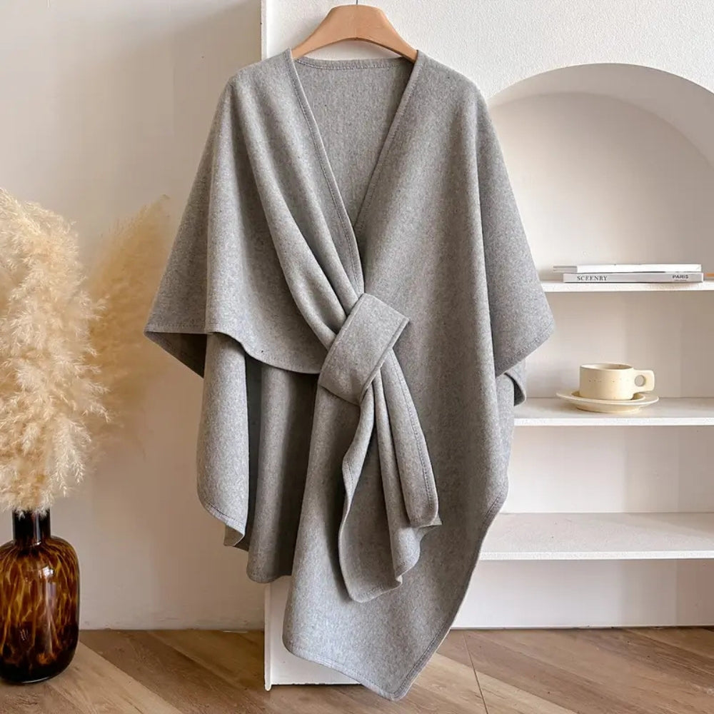Warm taupe women's windproof wrap scarf. Elegant microfiber accessory for autumn & winter.