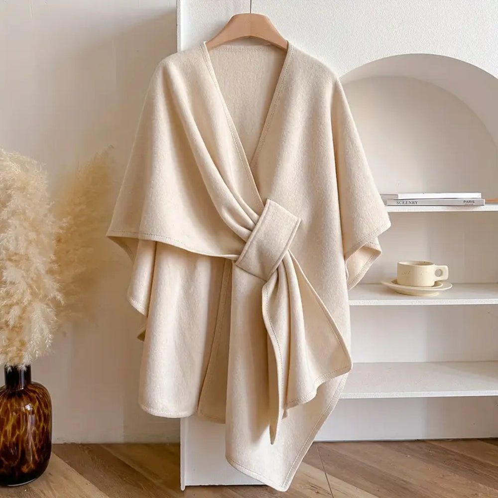 Elegant taupe women's wrap scarf, windproof for ultimate warmth. Perfect autumn/winter fashion accessory.