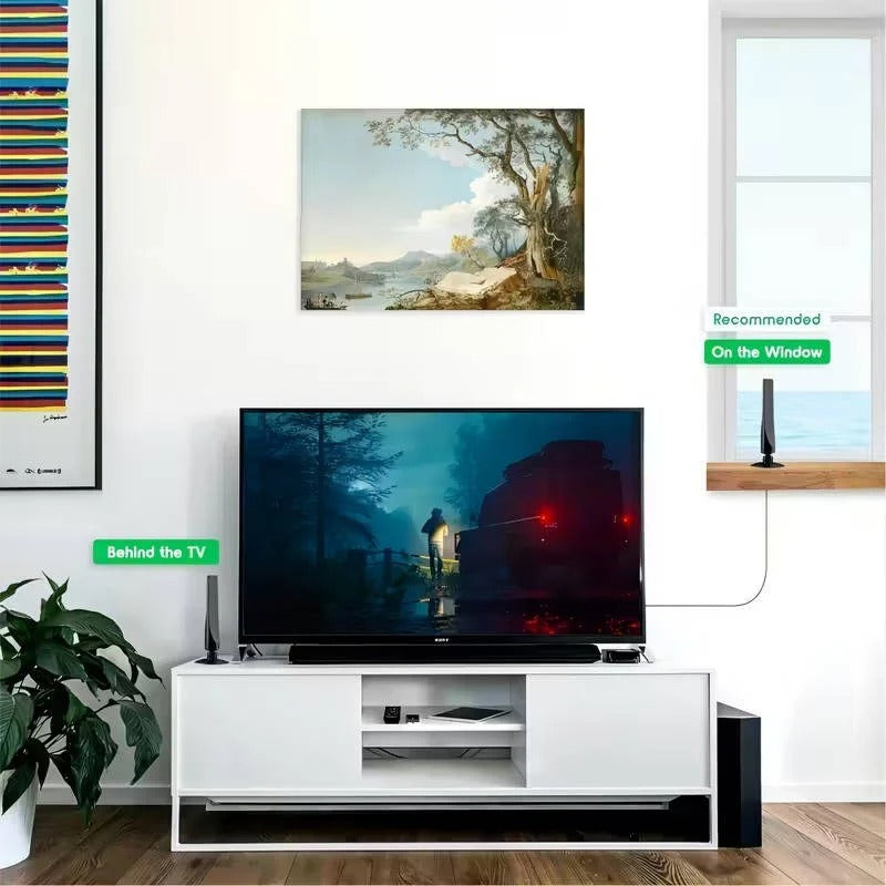 Easy-install indoor TV antenna, ultra-thin design for clear digital & HD local channel reception.