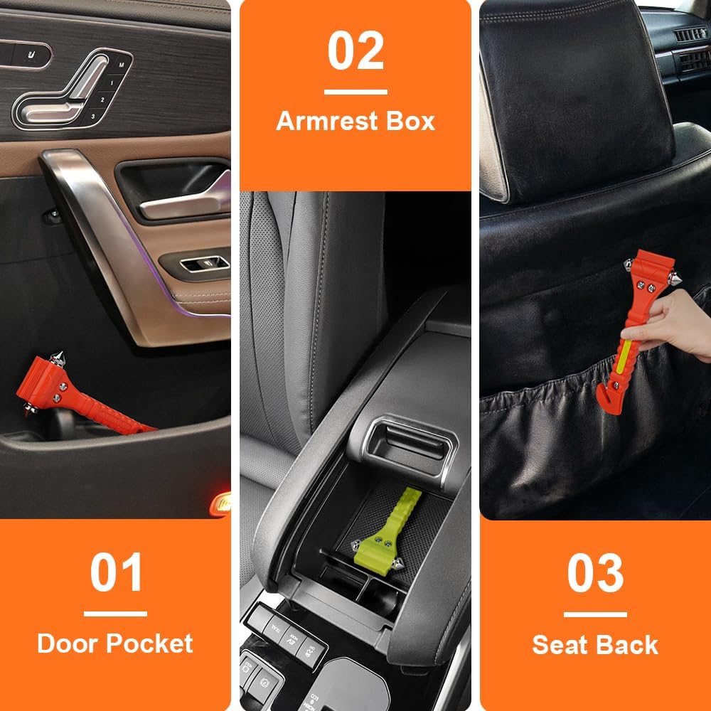 Unisex emergency tool set: car safety hammer for window breaking & seatbelt cutter for quick escape. 2-pack.