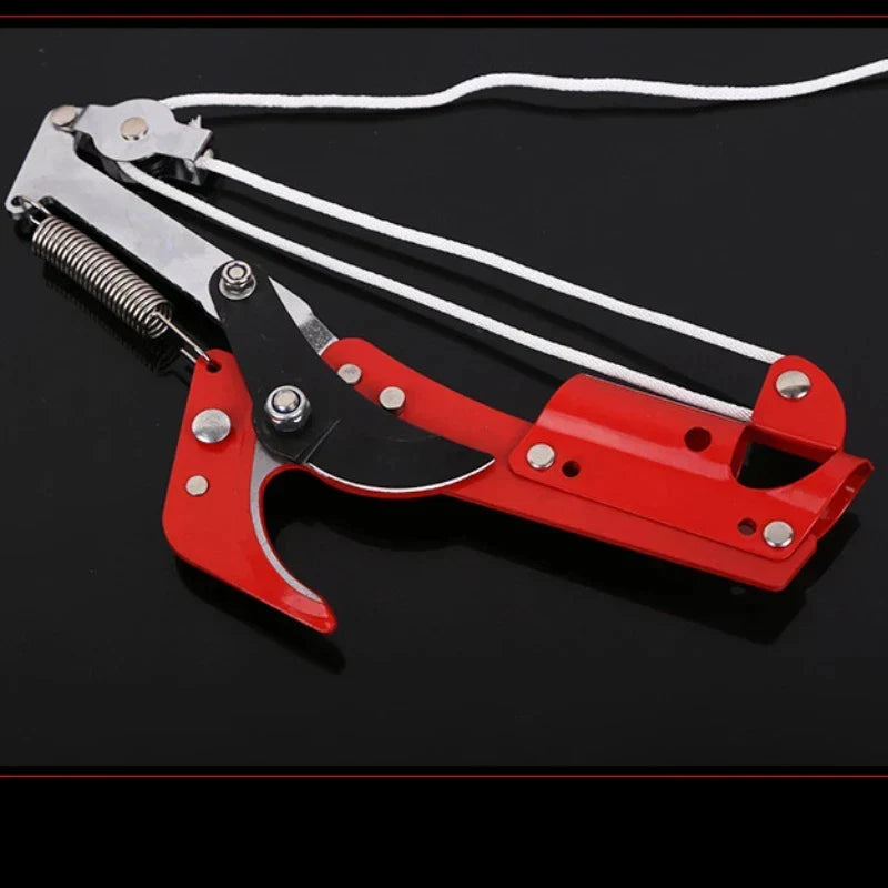 Long reach telescopic pole pruner for safe and effective high branch tree pruning, essential garden tool.