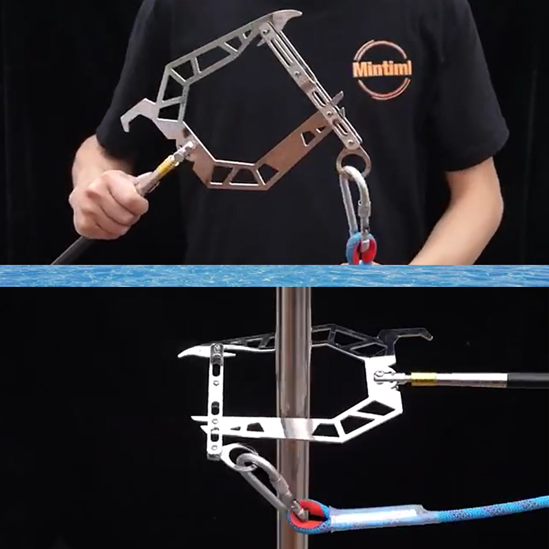 Telescoping dock hook extended, showing non-slip grip and boat-friendly hook design for safe mooring.