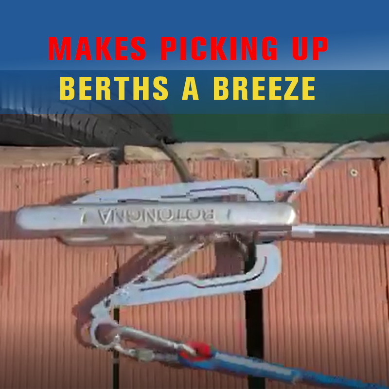 Telescoping dock hook floating in water, showcasing its buoyancy, a key boating safety and utility tool.