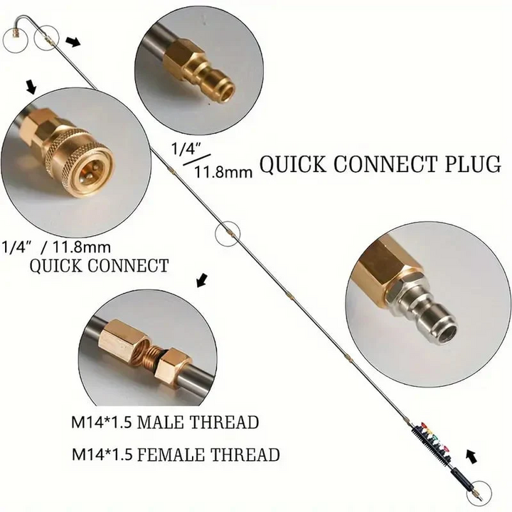 Compact telescoping pressure washer wand kit, 4000 PSI, with nozzle set for easy storage & roof cleaning.