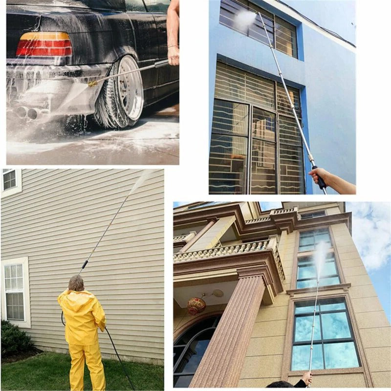 Adjustable telescoping pressure washer wand mechanism for custom length, perfect for high gutter & roof cleaning.