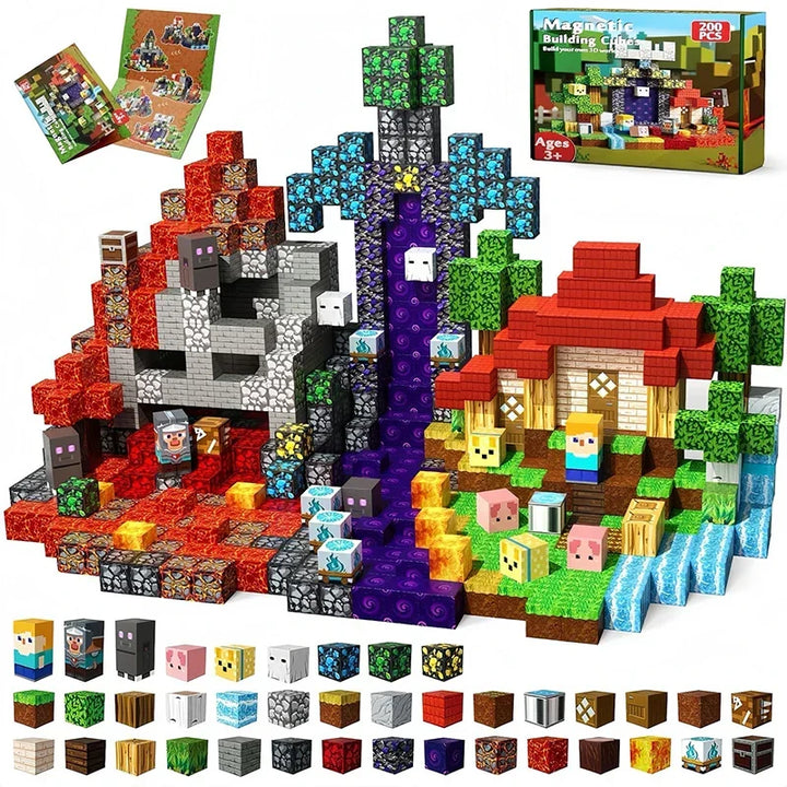 Close-up of durable Terrabrix magnetic construction blocks, showing strong magnets & vibrant colors for kids' play.
