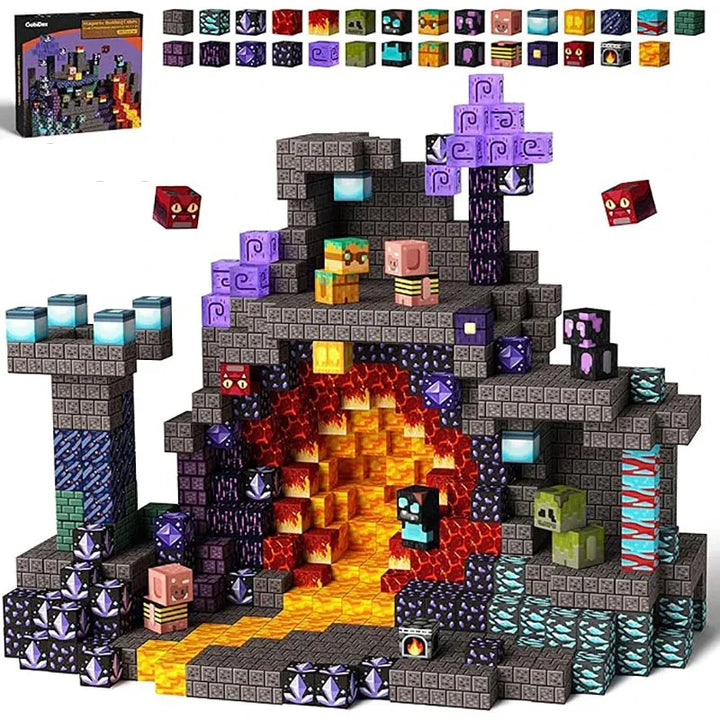 Vibrant Terrabrix magnetic building blocks spread out, ready for kids to construct imaginative structures & learn STEM.