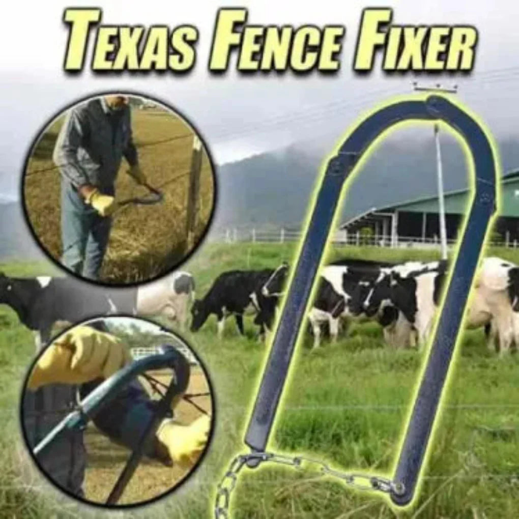Texas Fence Fixer, a heavy-duty wire tensioner tool for effortless fence repair & stretching on farms & ranches.