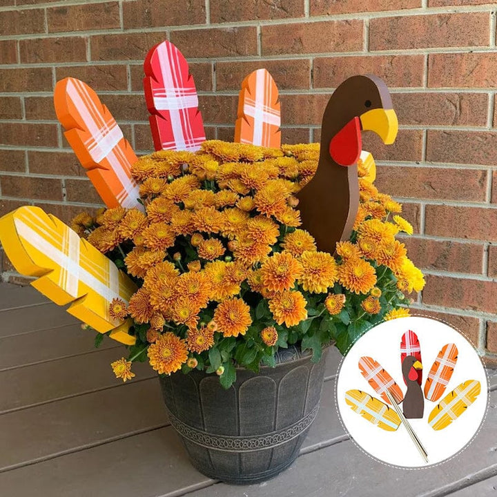 Thanksgiving Turkey Planter Stake, rustic fall garden decor for outdoor planters