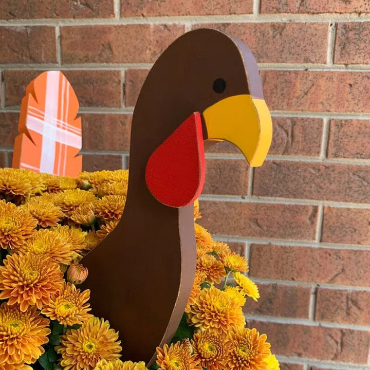 Thanksgiving turkey garden stake with intricate details, enhancing fall outdoor decor