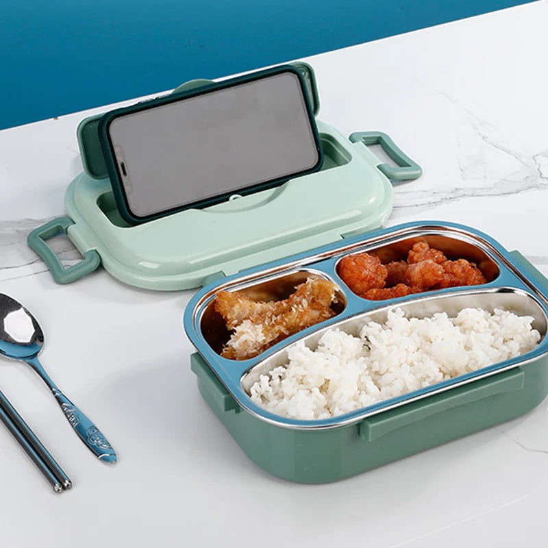 Versatile 4-compartment thermal insulated stainless steel lunch box for picnics, work, and daily use.