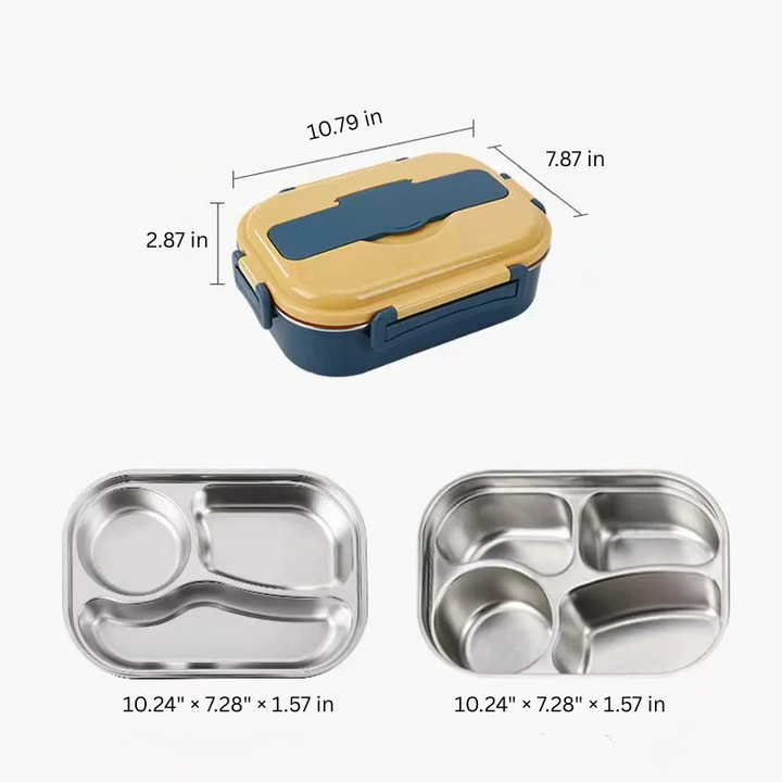 Premium 4-compartment stainless steel thermal bento box, ideal for work, school, or outdoor picnics.