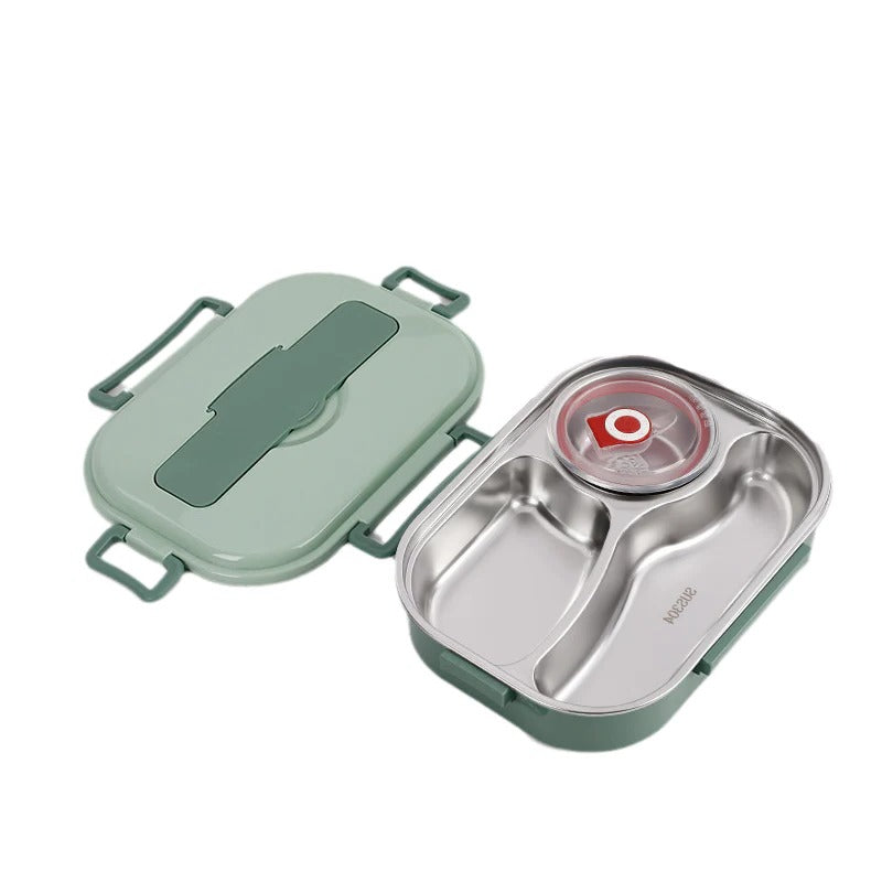 Keep food warm! Thermal insulated 4-compartment stainless steel lunch box for fresh meals on the go.