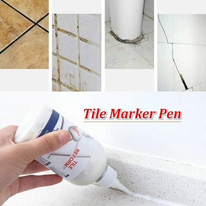 Mold prevention: Tile Gap Repair Filler & Sealer applied to grout lines, before and after.