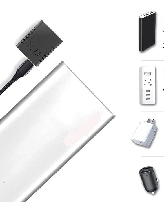 Tiny spy camera gadget, 1080P HD with night vision, motion detection, and audio for security.