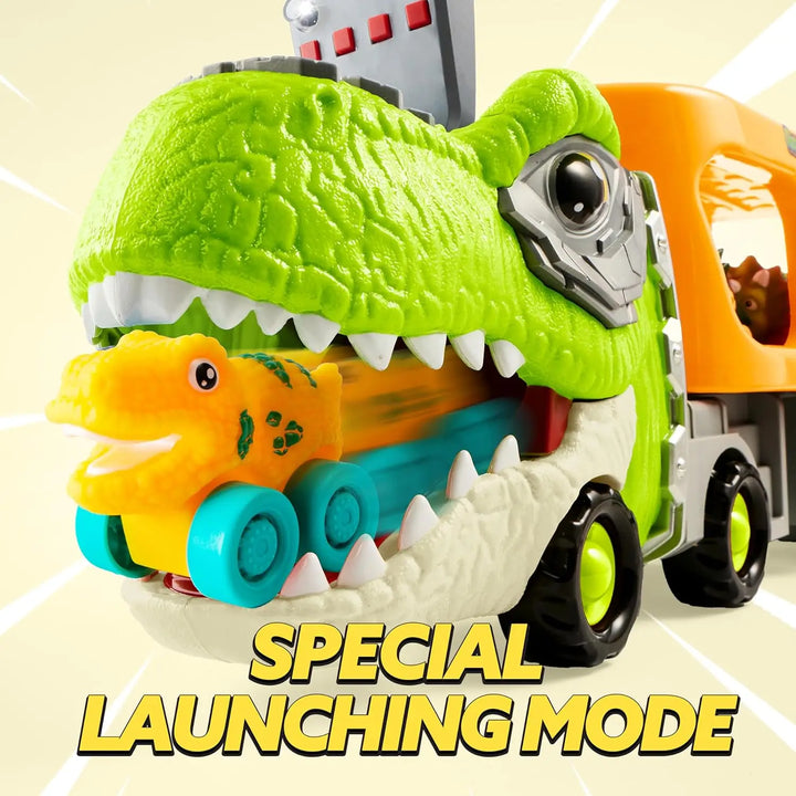 Blue dinosaur-themed car carrier truck from the Toddler Dinomover set, ready for imaginative play.